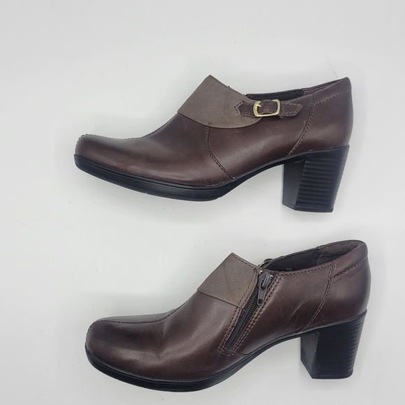 Clarks Bendables slip on ankle heeled booties leather upper size 8M - Picture 6 of 15